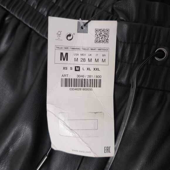 🆕 Zara Faux Leather Wide Pleated Elastic Belted Waist Culottes in Black - Picture 10 of 11